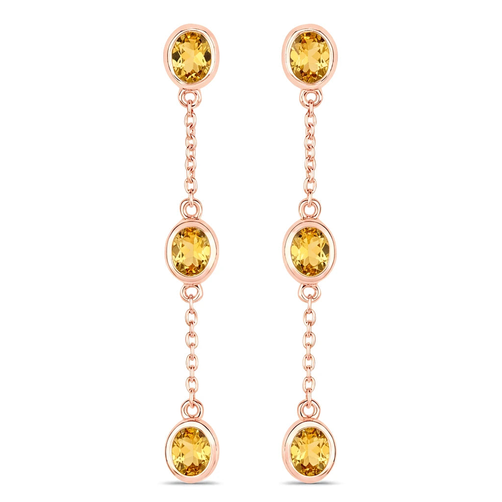 Oval Cut Bezel Set Station Drop Earrings