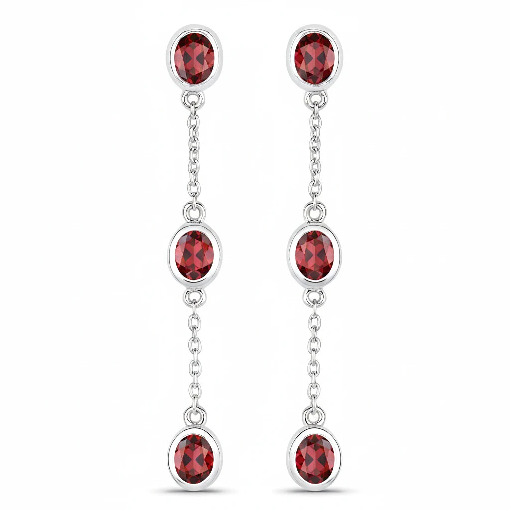 Oval Cut Bezel Set Station Drop Earrings