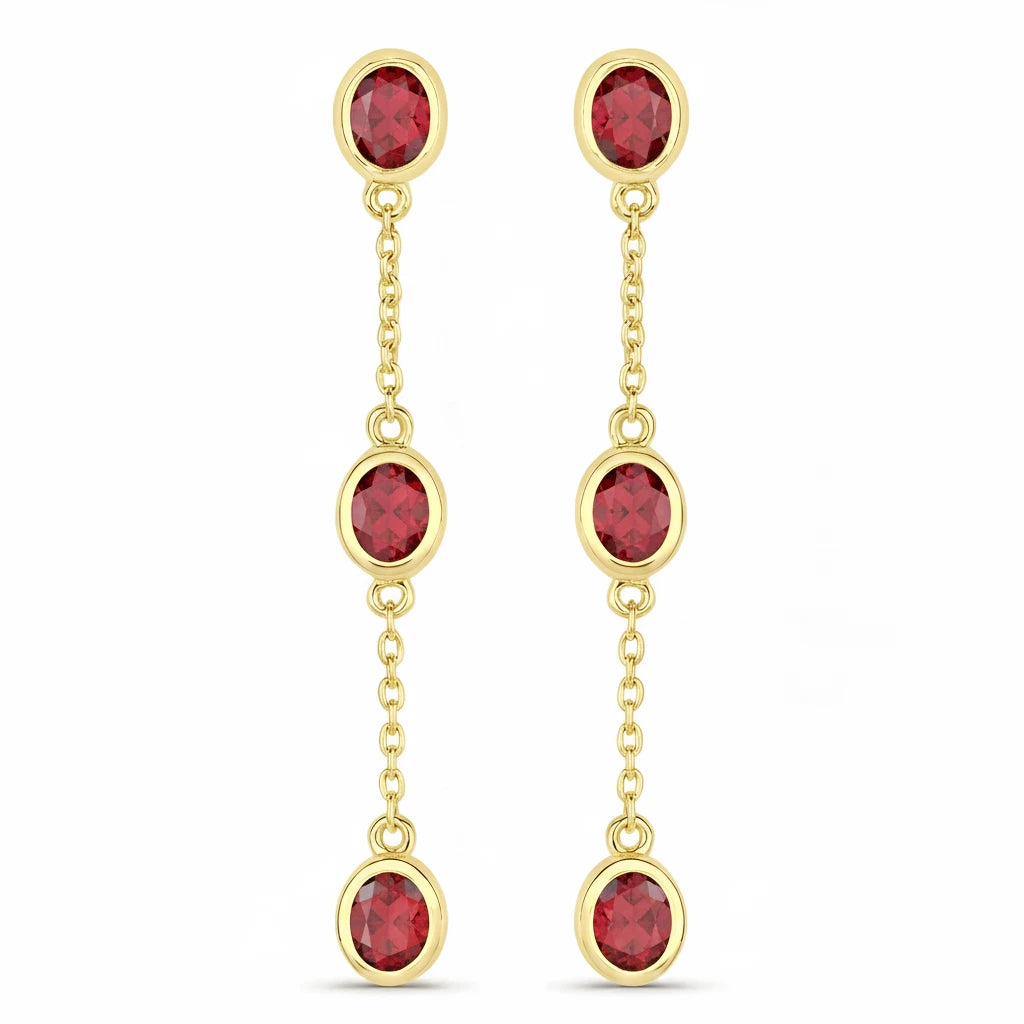 Oval Cut Bezel Set Station Drop Earrings