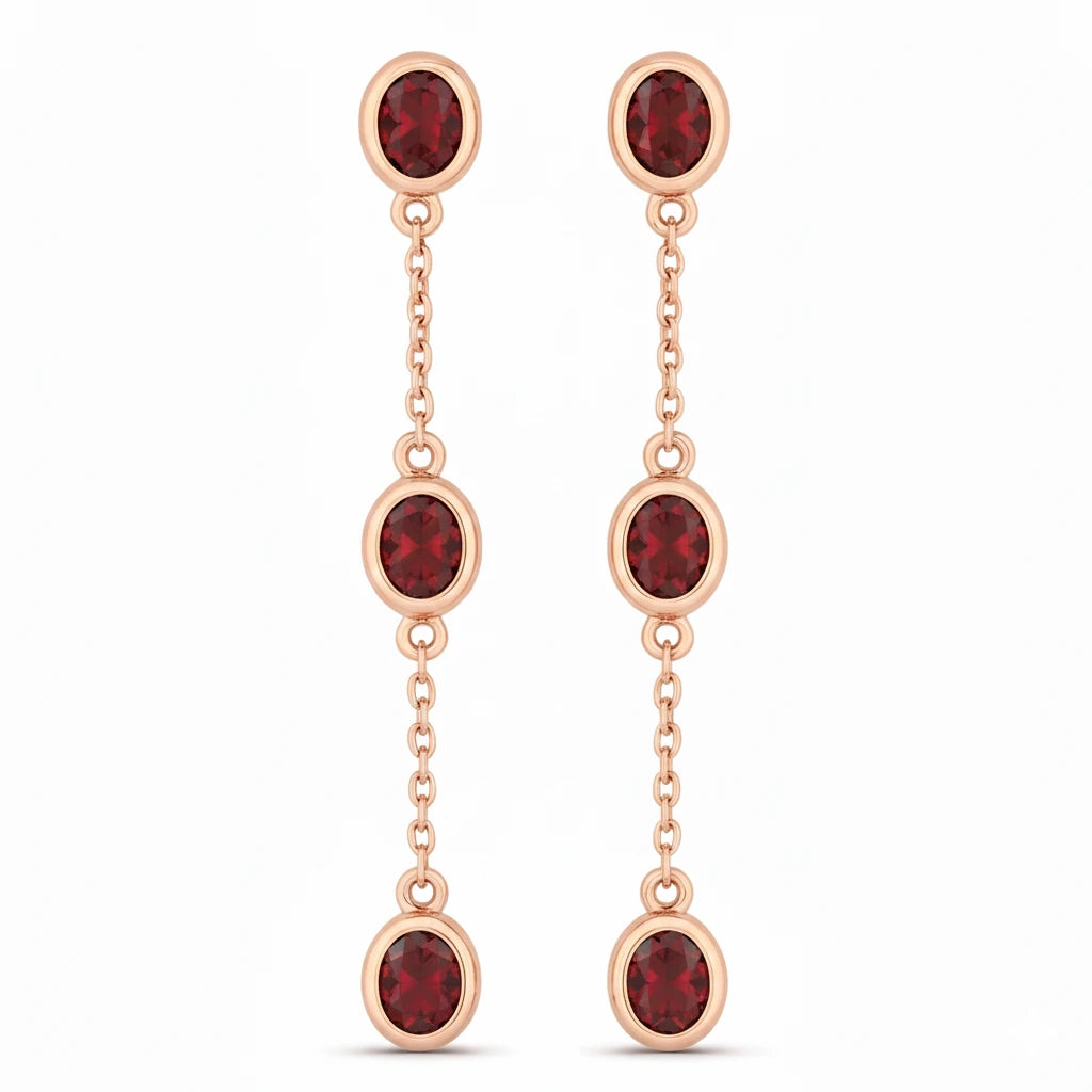Oval Cut Bezel Set Station Drop Earrings