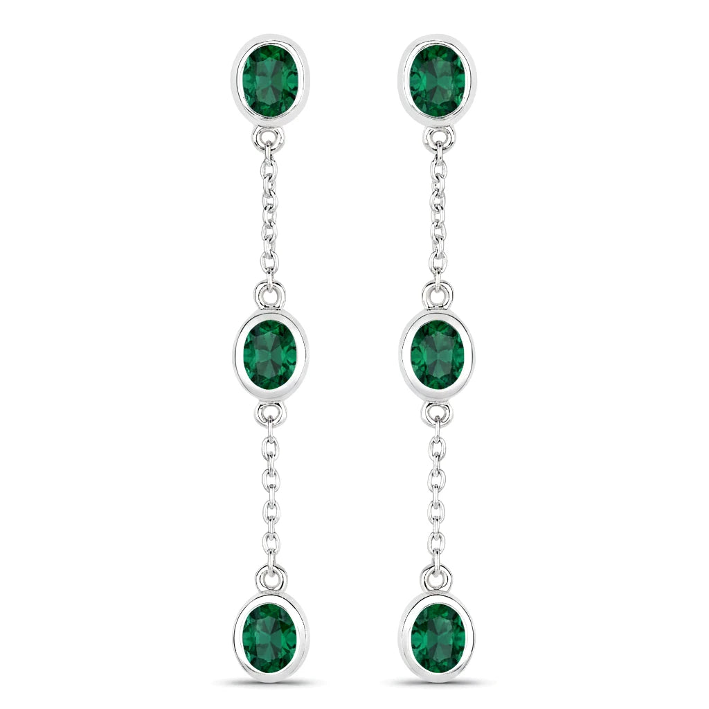 Oval Cut Bezel Set Station Drop Earrings