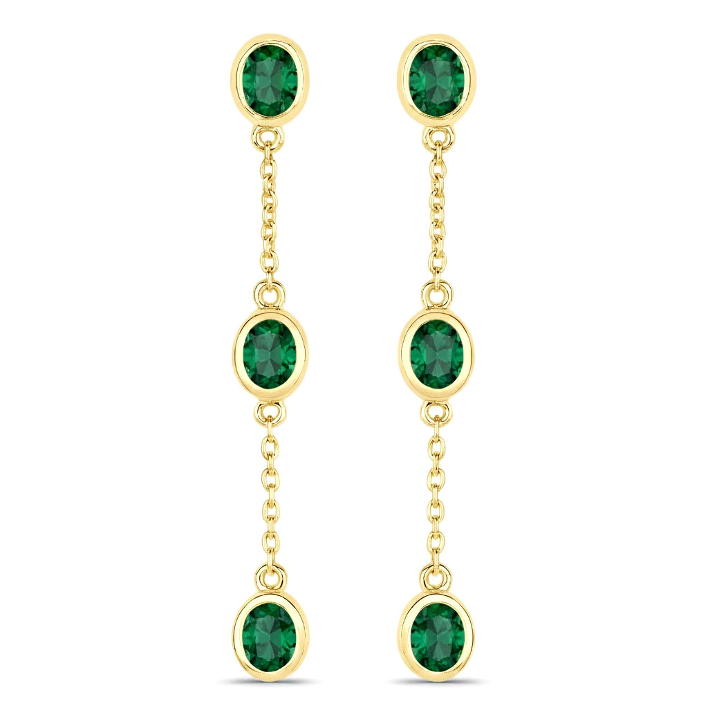 Oval Cut Bezel Set Station Drop Earrings