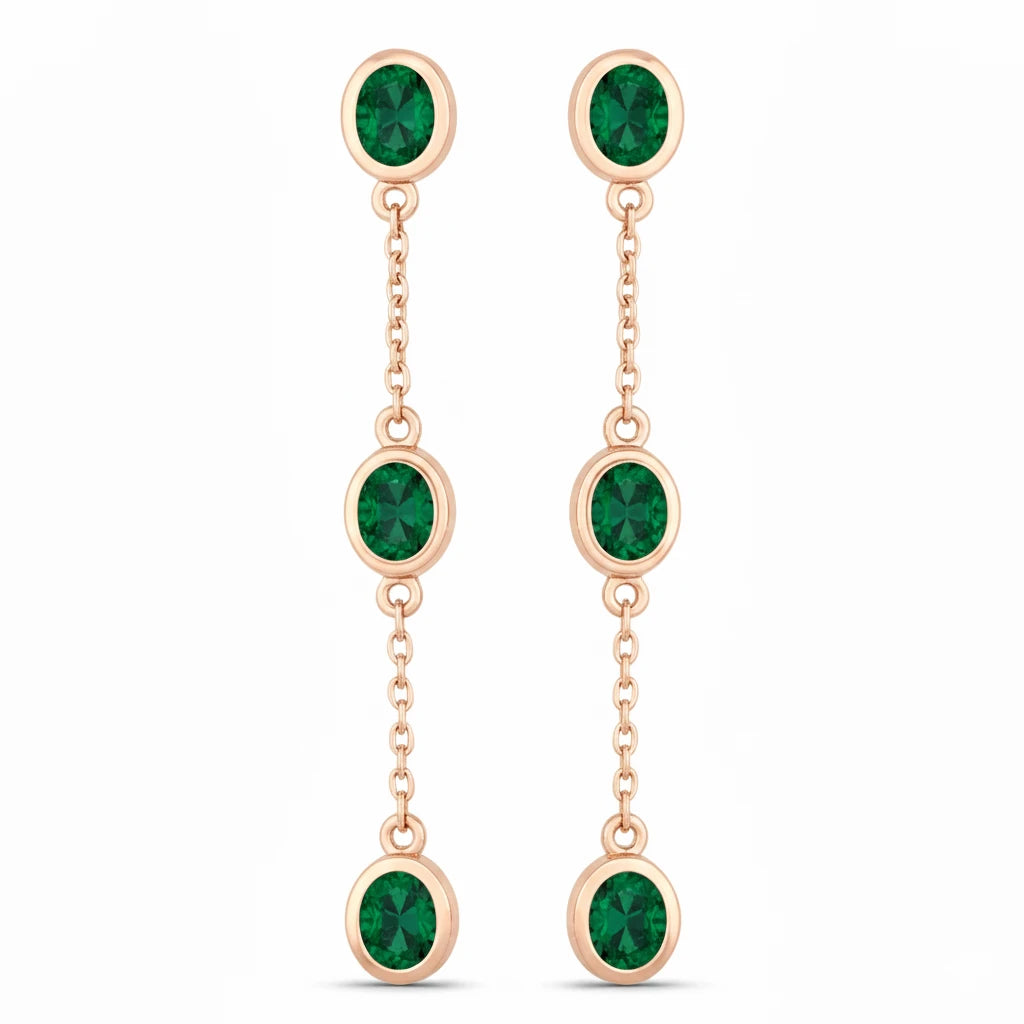 Oval Cut Bezel Set Station Drop Earrings