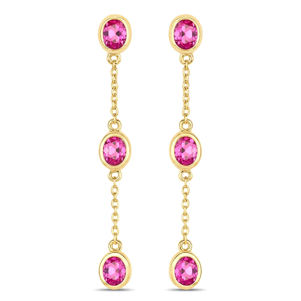 Oval Cut Bezel Set Station Drop Earrings