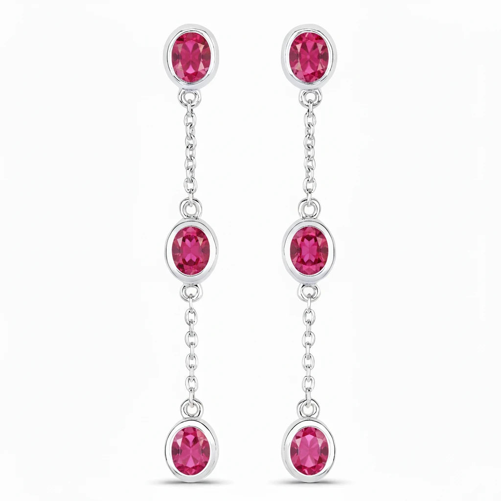 Oval Cut Bezel Set Station Drop Earrings