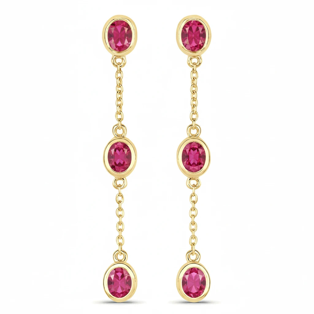 Oval Cut Bezel Set Station Drop Earrings