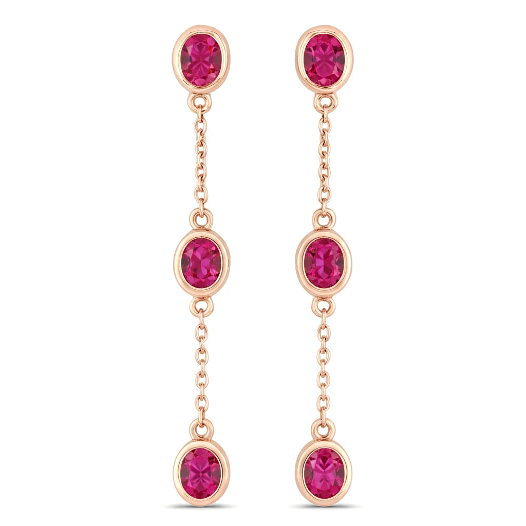 Oval Cut Bezel Set Station Drop Earrings