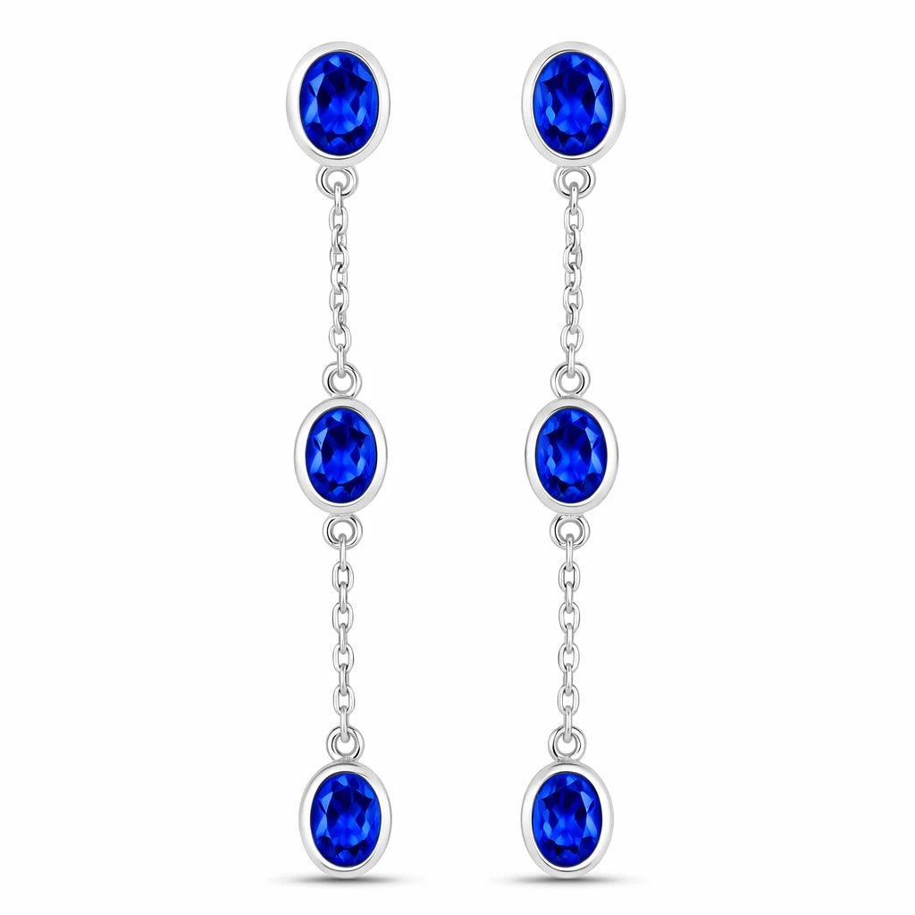Oval Cut Bezel Set Station Drop Earrings