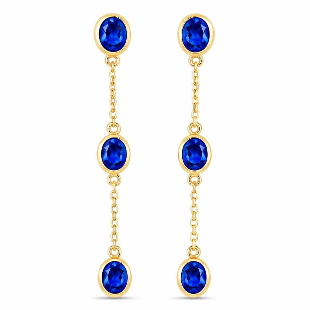 Oval Cut Bezel Set Station Drop Earrings