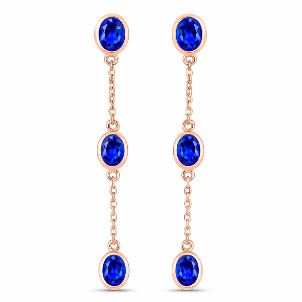 Oval Cut Bezel Set Station Drop Earrings