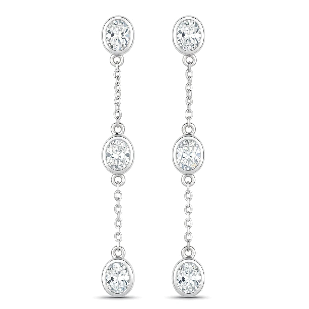 Oval Cut Bezel Set Station Drop Earrings
