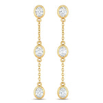 Oval Cut Bezel Set Station Drop Earrings