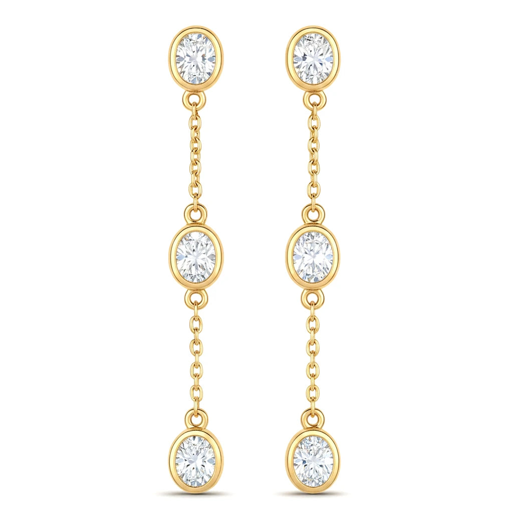 Oval Cut Bezel Set Station Drop Earrings