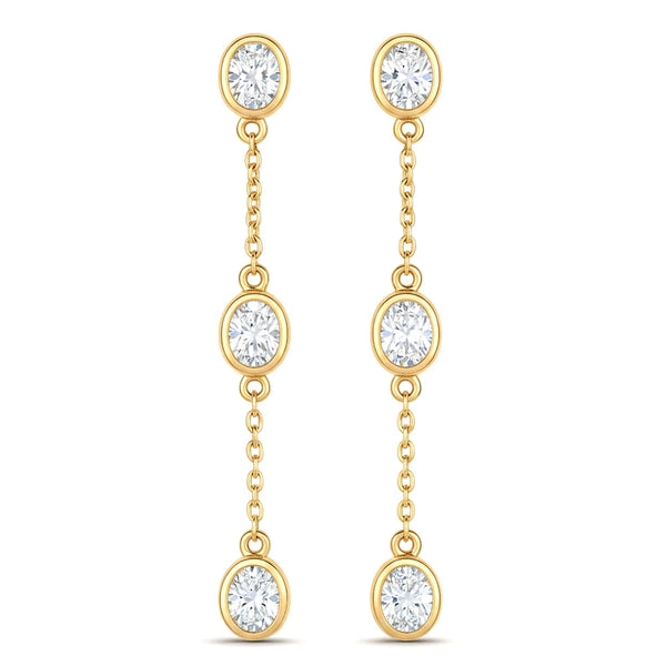 Oval Cut Bezel Set Station Drop Earrings