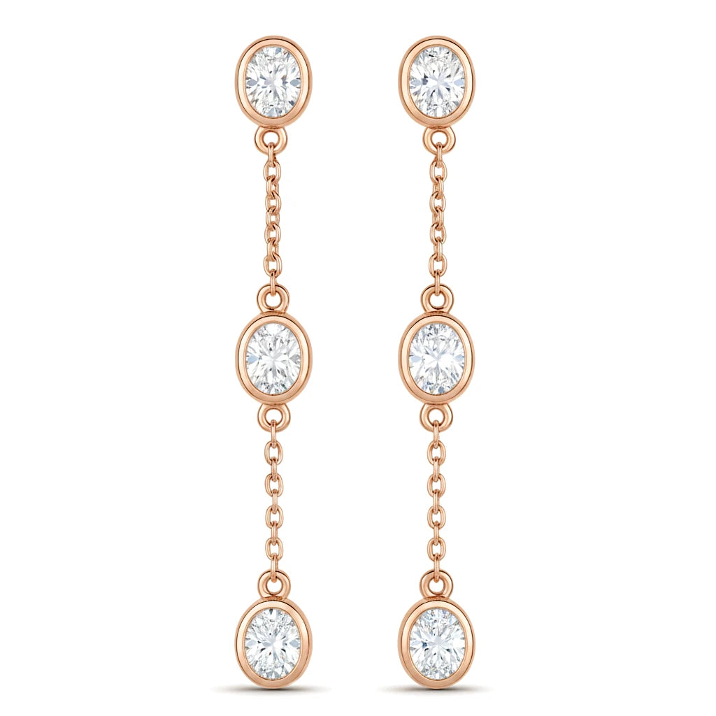 Oval Cut Bezel Set Station Drop Earrings