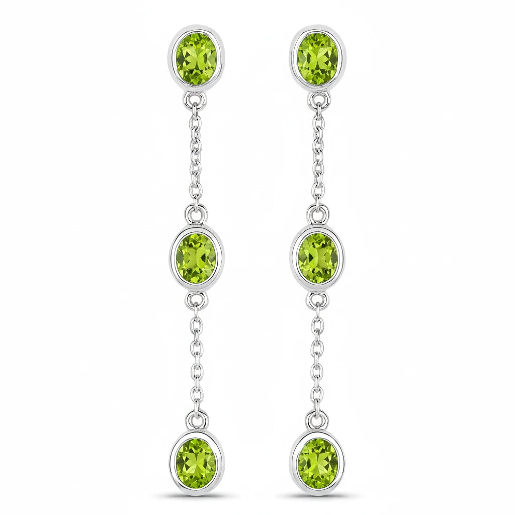 Oval Cut Bezel Set Station Drop Earrings