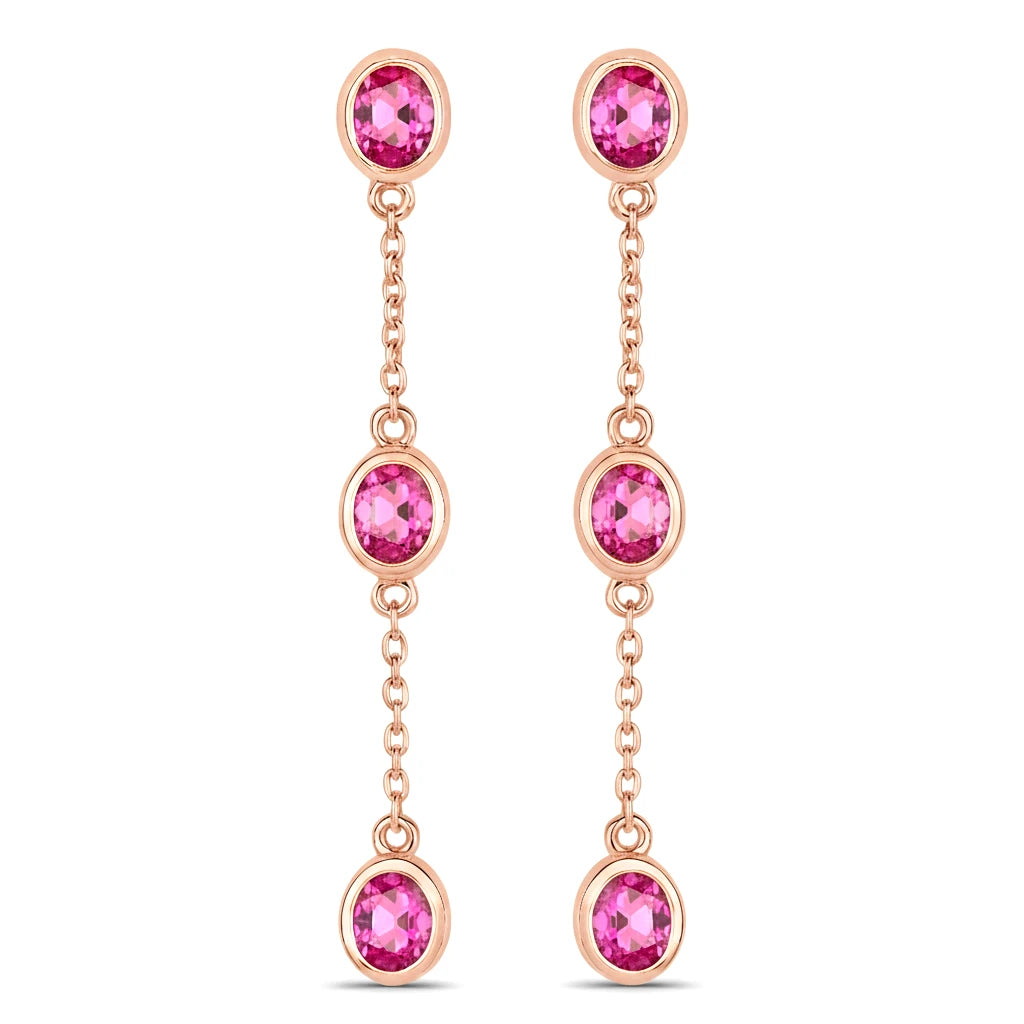 Oval Cut Bezel Set Station Drop Earrings