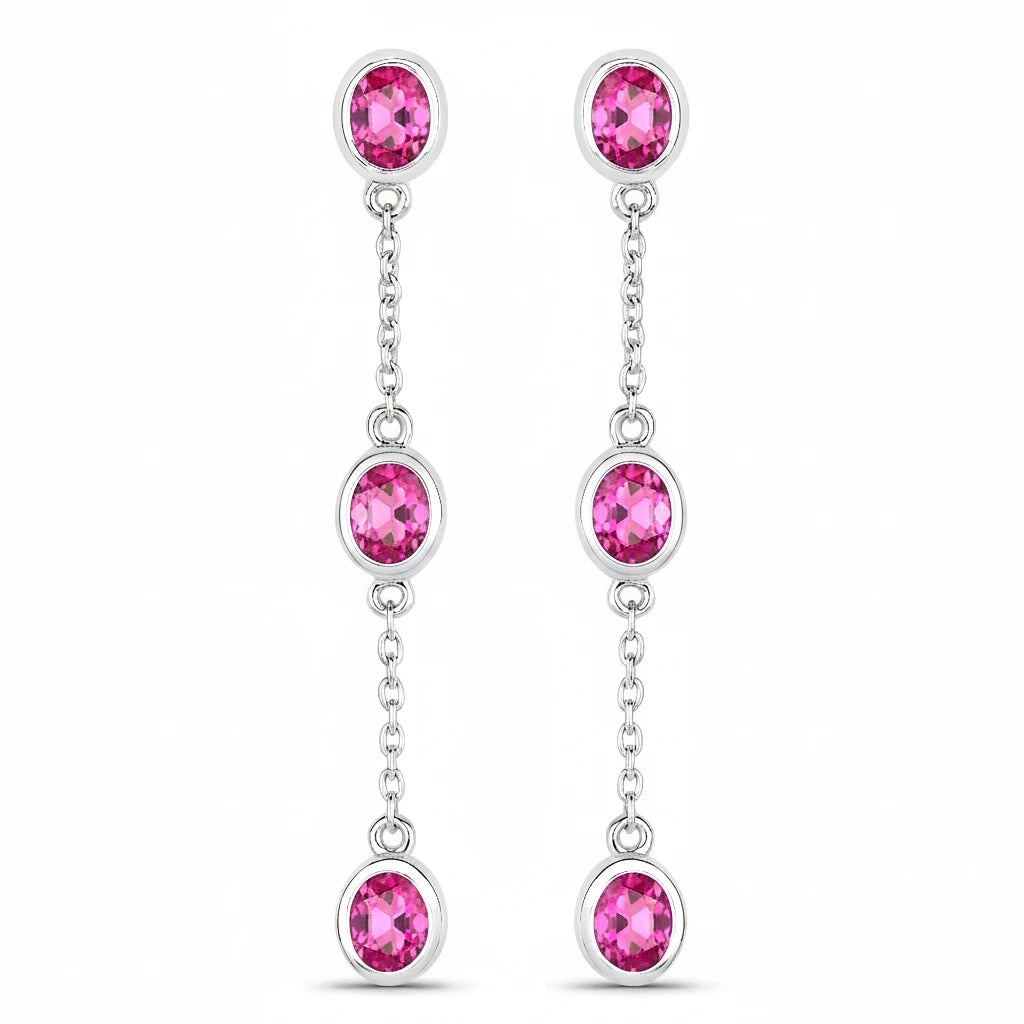 Oval Cut Bezel Set Station Drop Earrings