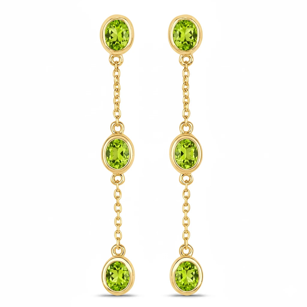 Oval Cut Bezel Set Station Drop Earrings