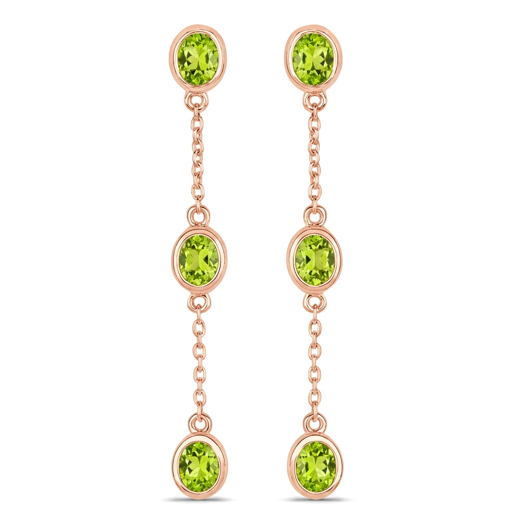 Oval Cut Bezel Set Station Drop Earrings