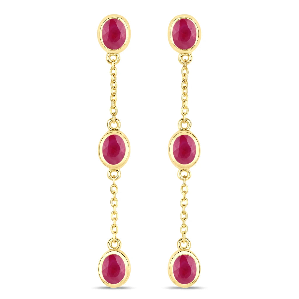 Oval Cut Bezel Set Station Drop Earrings