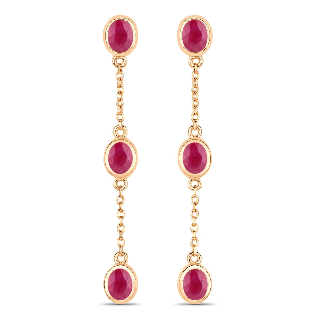 Oval Cut Bezel Set Station Drop Earrings