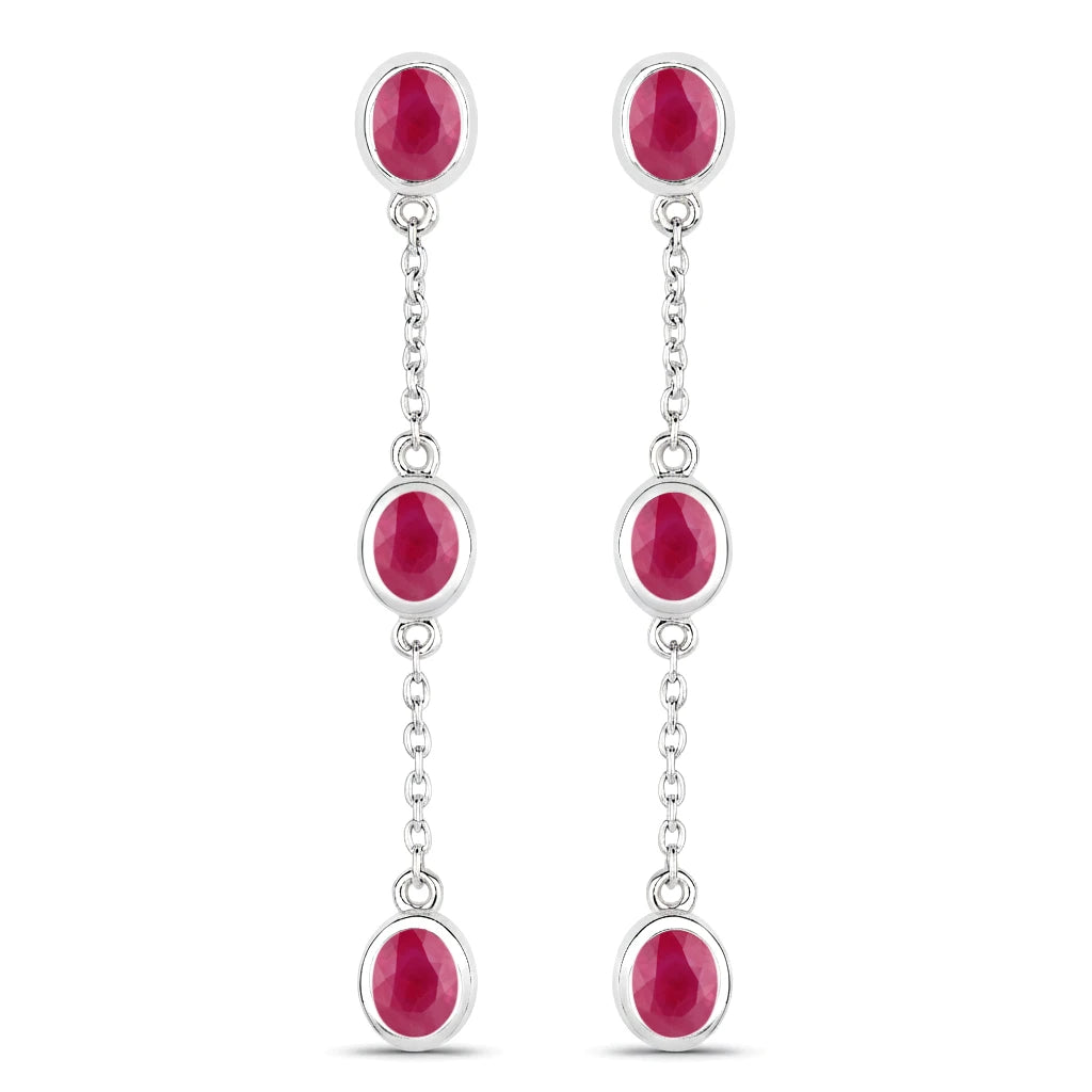 Oval Cut Bezel Set Station Drop Earrings