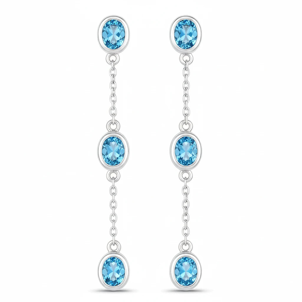 Oval Cut Bezel Set Station Drop Earrings