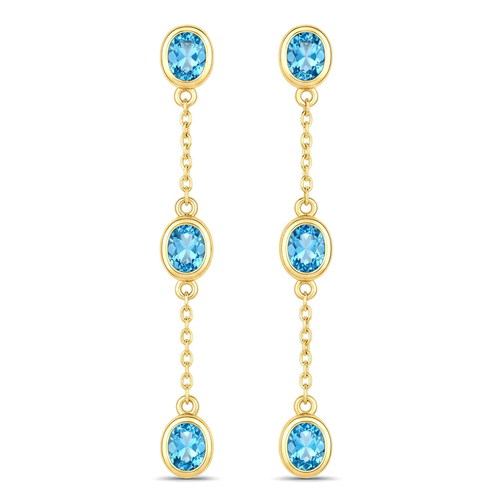 Oval Cut Bezel Set Station Drop Earrings