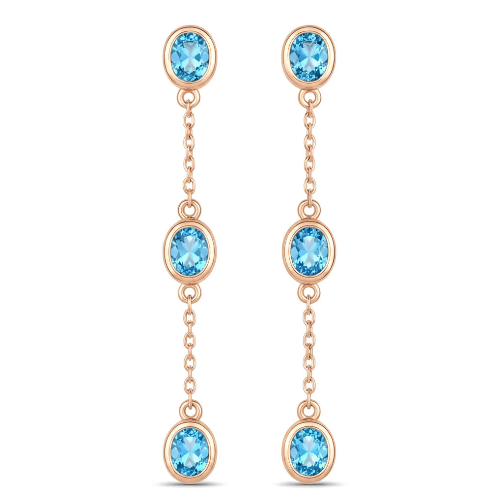 Oval Cut Bezel Set Station Drop Earrings