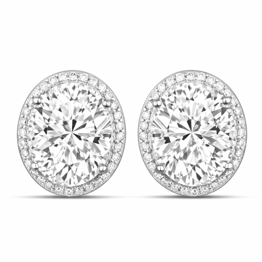 Opulent Oval Diamond Halo Stud Earrings