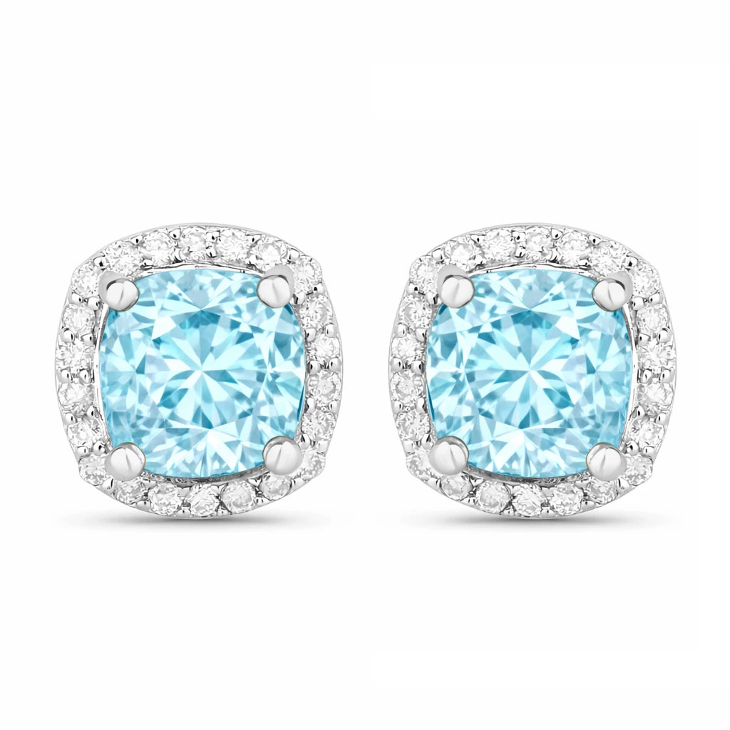 Square Cushion Diamond Halo Stud Earrings