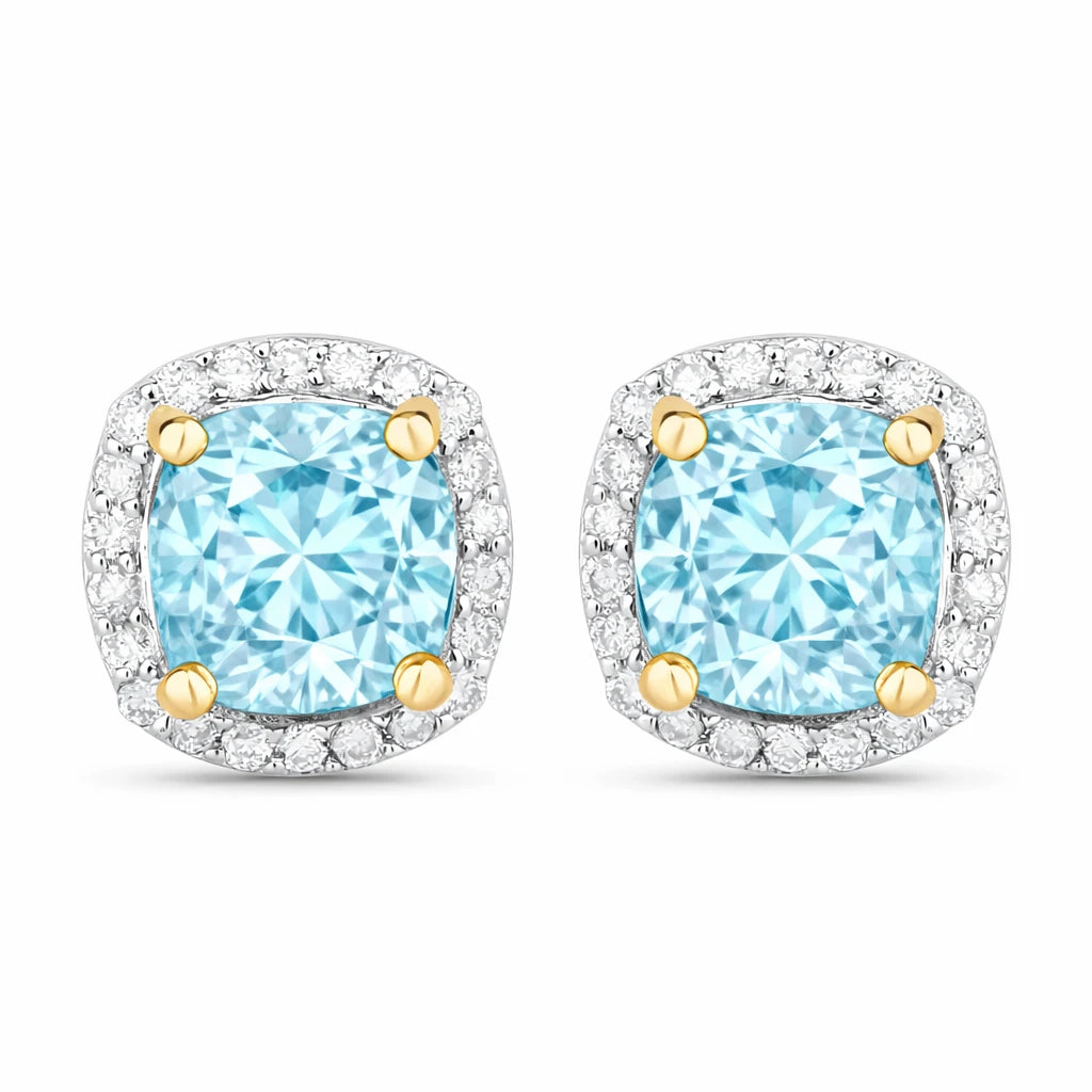 Square Cushion Diamond Halo Stud Earrings