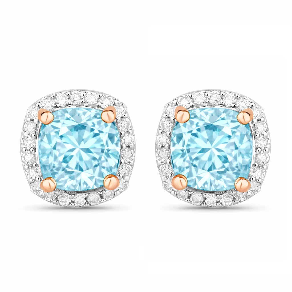Square Cushion Diamond Halo Stud Earrings