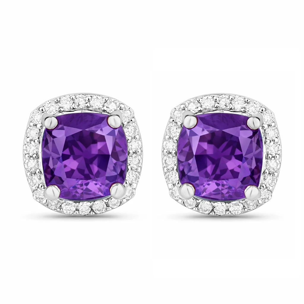Square Cushion Diamond Halo Stud Earrings