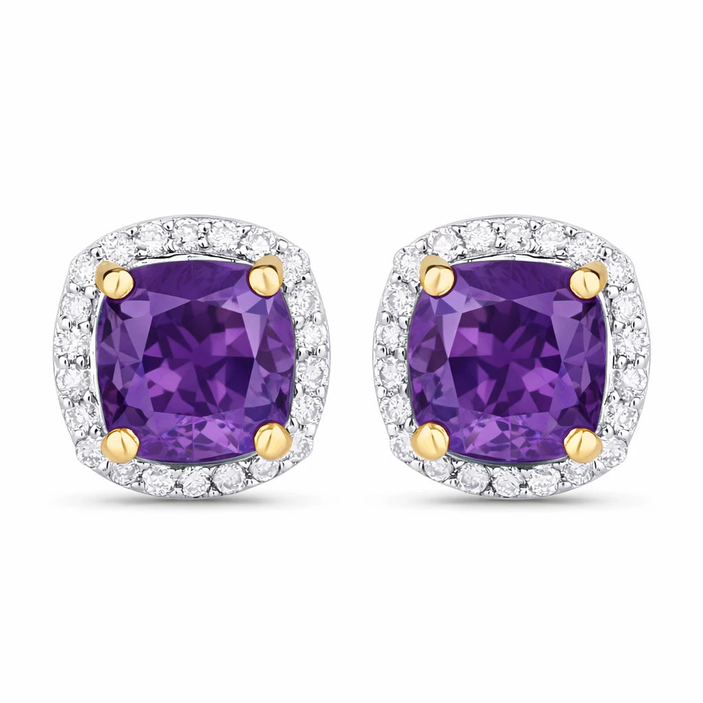 Square Cushion Diamond Halo Stud Earrings