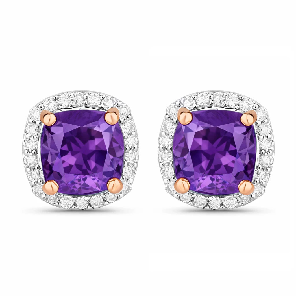 Square Cushion Diamond Halo Stud Earrings