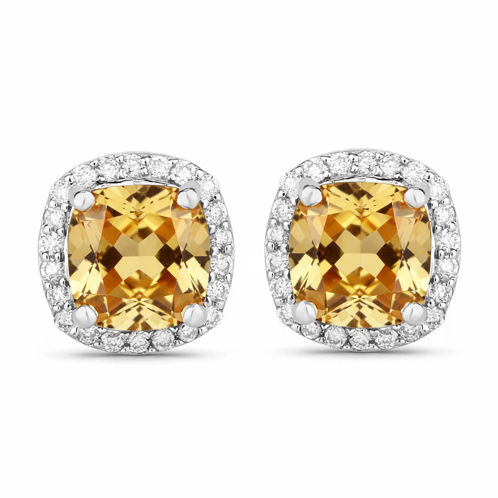 Square Cushion Diamond Halo Stud Earrings