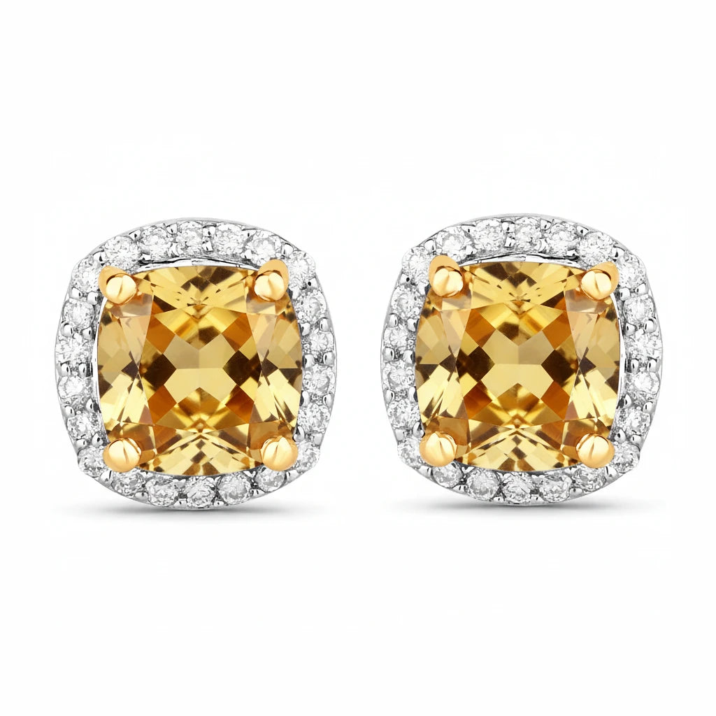 Square Cushion Diamond Halo Stud Earrings