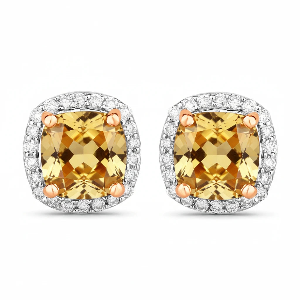 Square Cushion Diamond Halo Stud Earrings