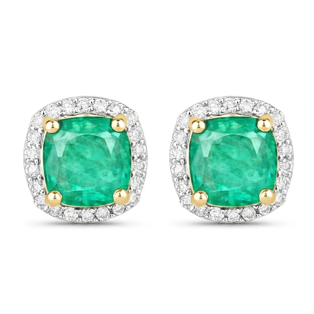 Square Cushion Diamond Halo Stud Earrings