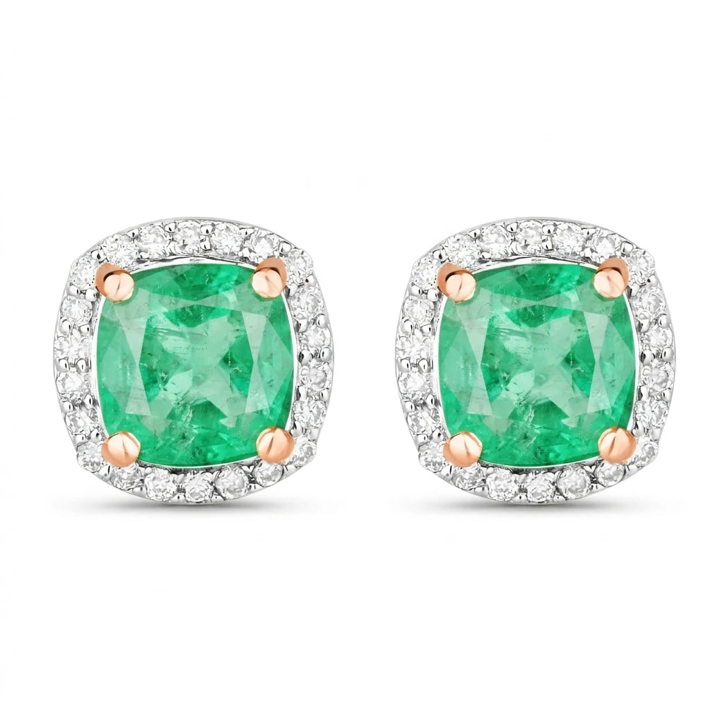 Square Cushion Diamond Halo Stud Earrings