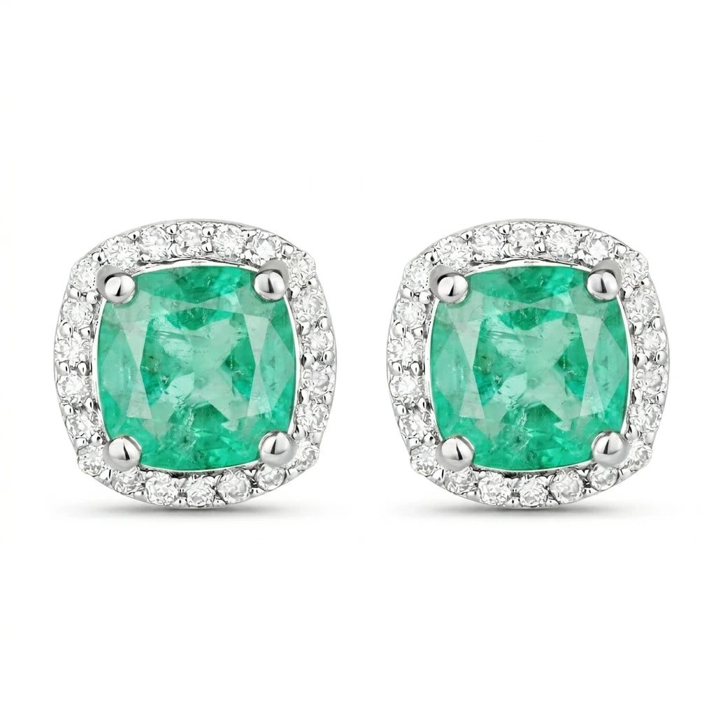 Square Cushion Diamond Halo Stud Earrings
