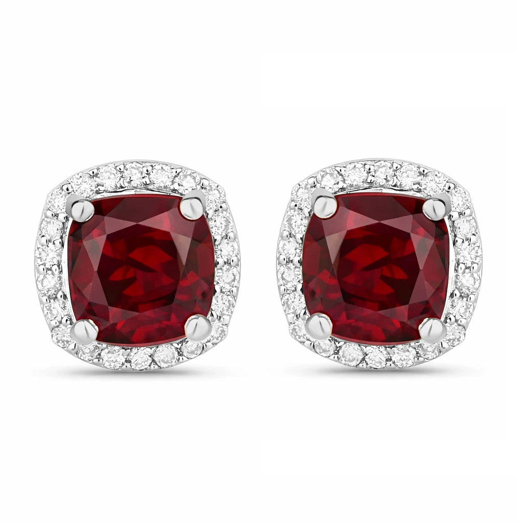 Square Cushion Diamond Halo Stud Earrings