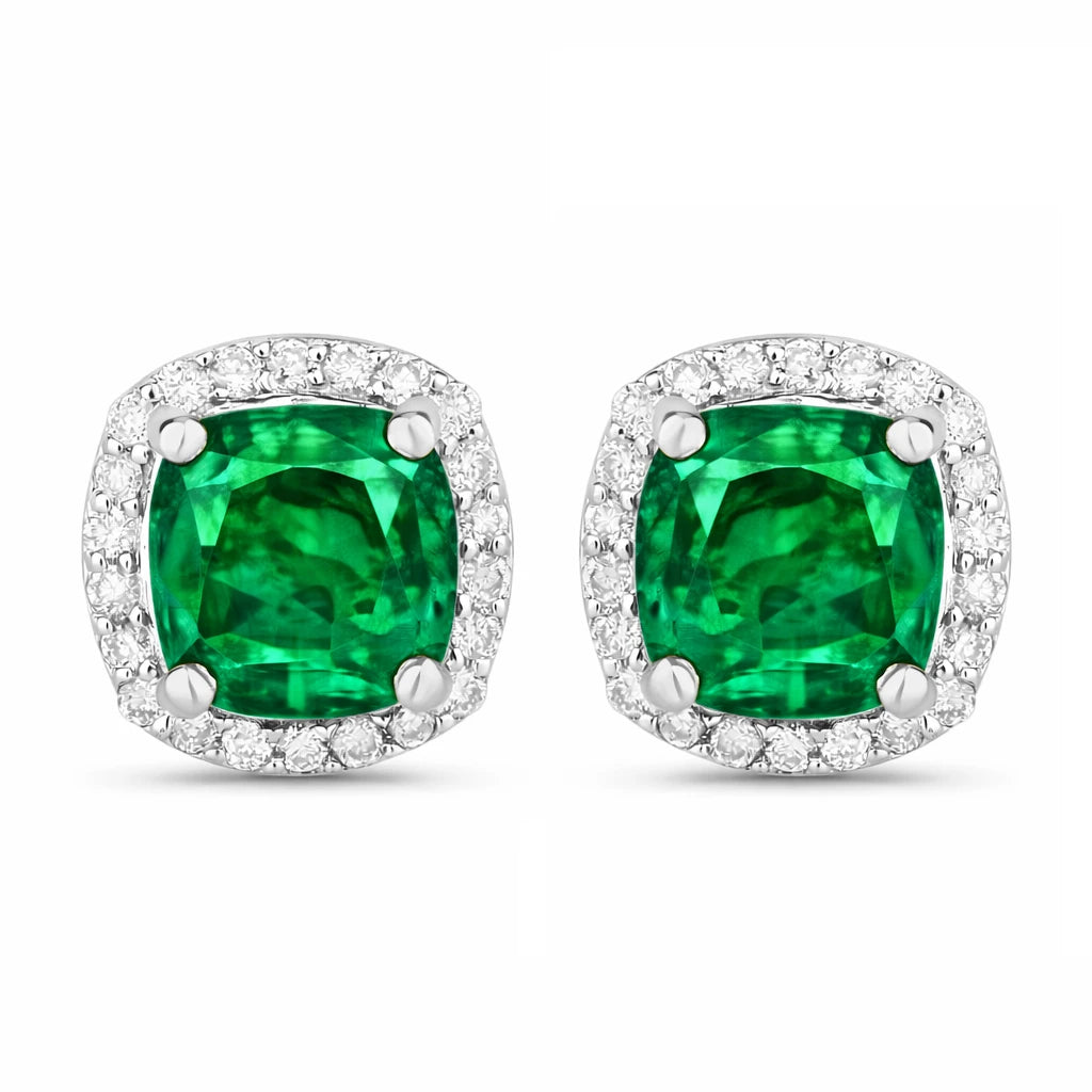 Square Cushion Diamond Halo Stud Earrings