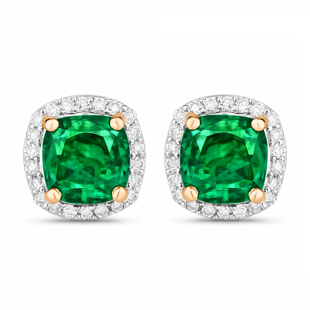 Square Cushion Diamond Halo Stud Earrings