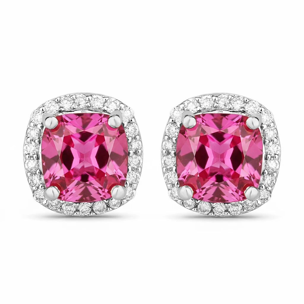 Square Cushion Diamond Halo Stud Earrings