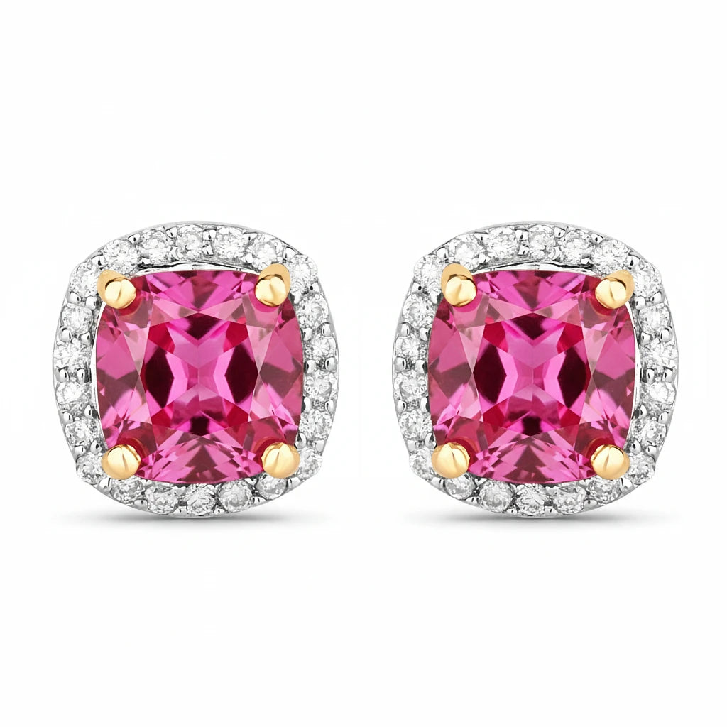 Square Cushion Diamond Halo Stud Earrings