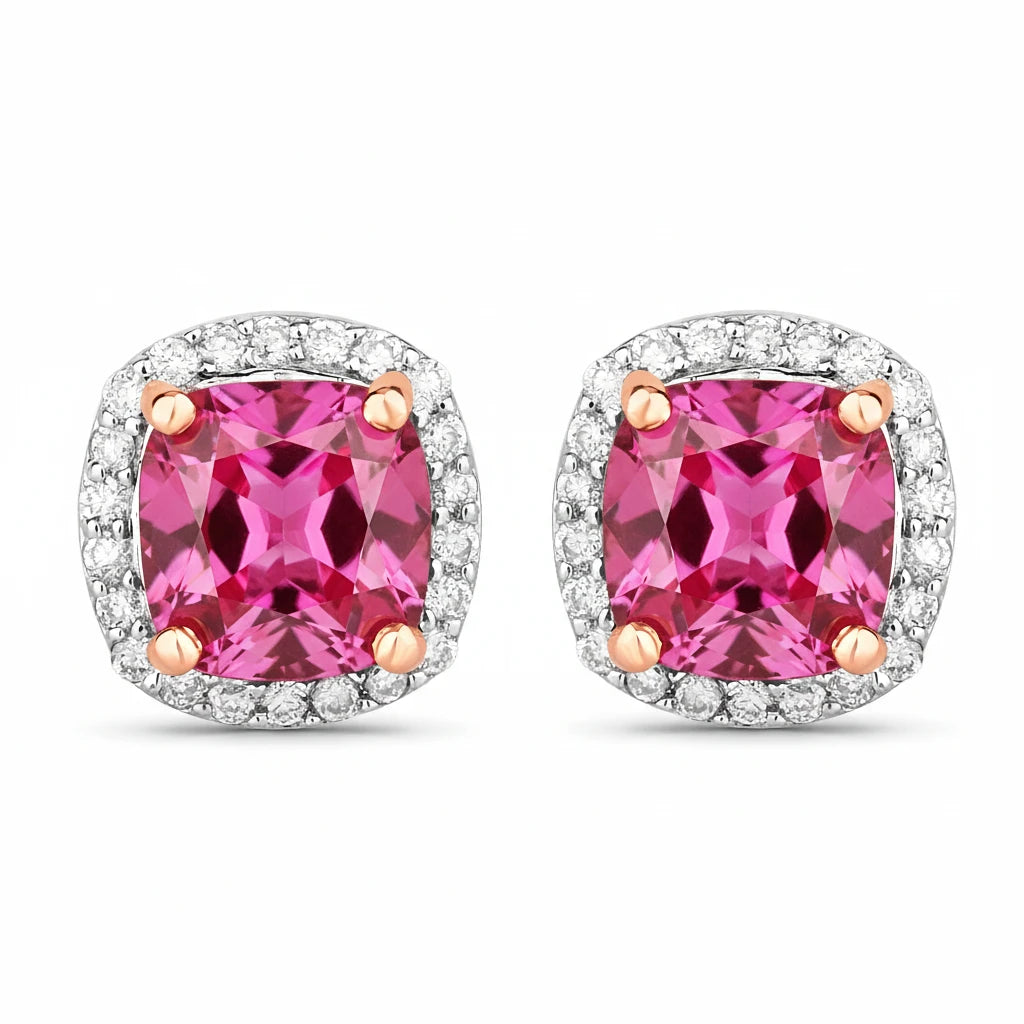 Square Cushion Diamond Halo Stud Earrings