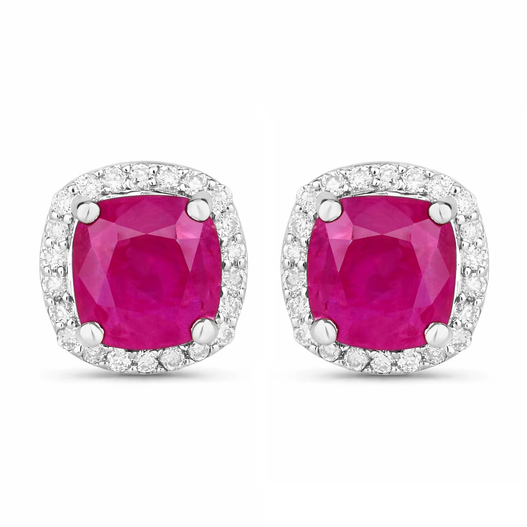 Square Cushion Diamond Halo Stud Earrings